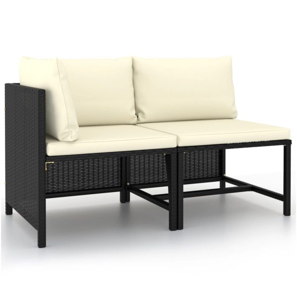 2 pcs conjunto sofás de jardim com almofadões vime PE preto