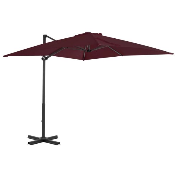 Guarda-sol cantilever com poste de alumínio 250x250 cm bordô