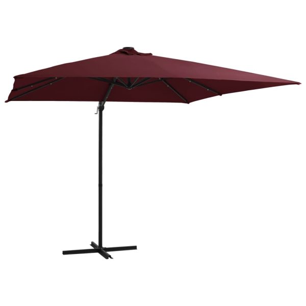 Guarda-sol cantilever c/ luzes LED 250x250 cm bordô