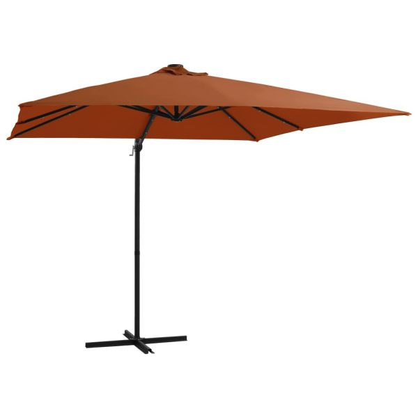Guarda-sol cantilever c/ luzes LED 250x250 cm terracota