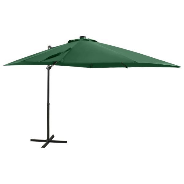 Guarda-sol cantilever c/ poste e luzes LED 250 cm verde