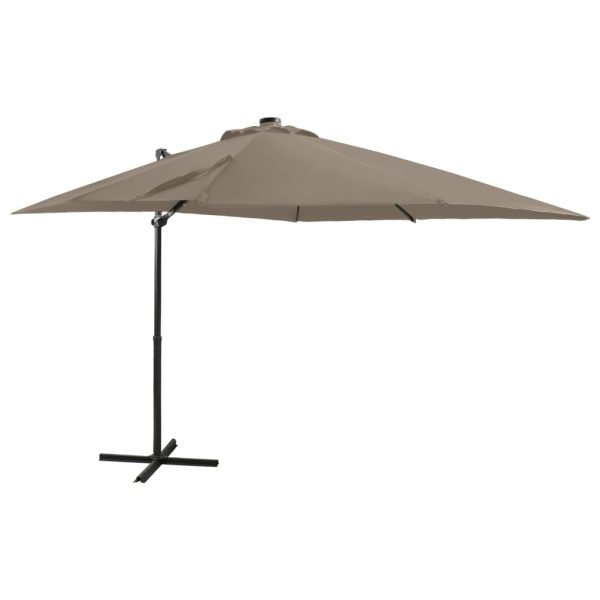 Guarda-sol cantilever c/ poste e luzes LED 250 cm cinza-acast.