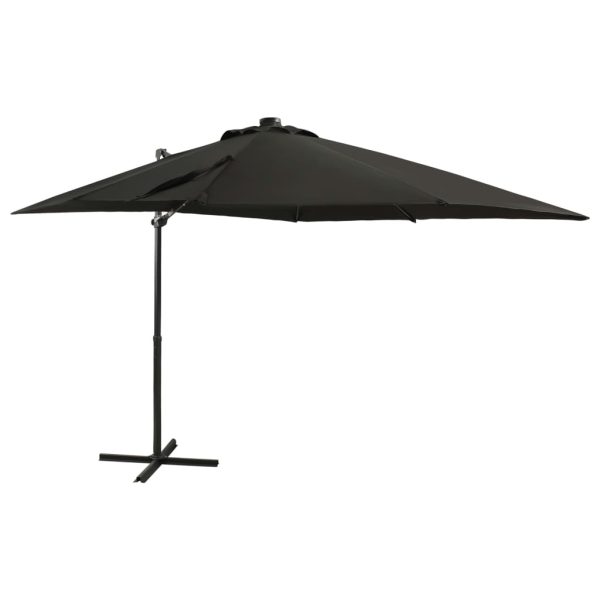 Guarda-sol cantilever c/ poste e luzes LED 250 cm preto