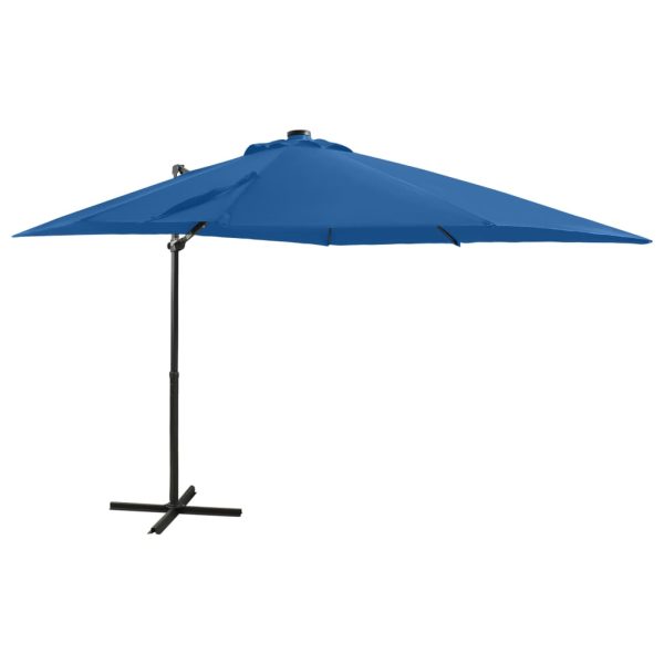 Guarda-sol cantilever c/ poste e luzes LED 250 cm azul-ciano