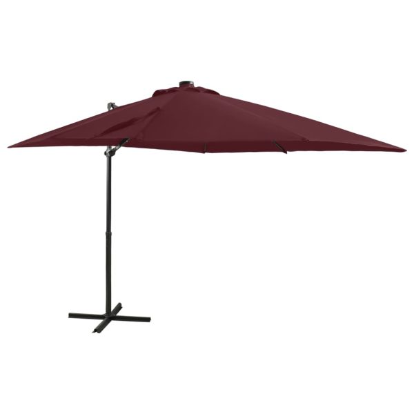 Guarda-sol cantilever c/ poste e luzes LED 250 cm bordô