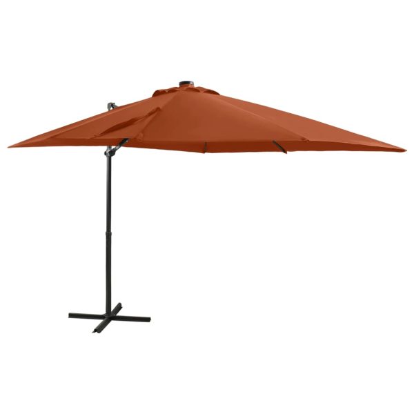 Guarda-sol cantilever c/ poste e luzes LED 250 cm terracota