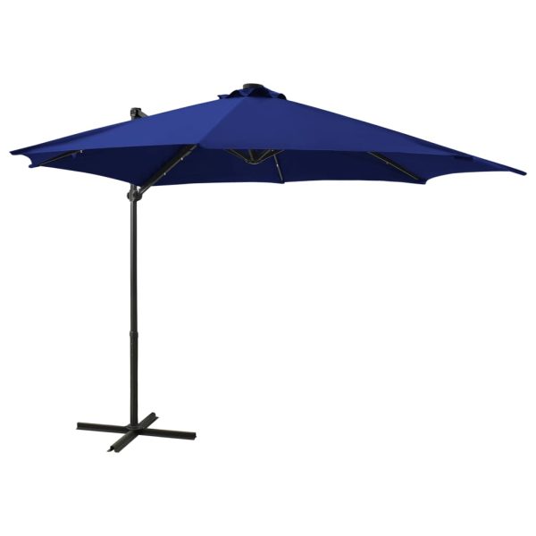 Guarda-sol cantilever c/ poste e luzes LED 300 cm azul-ciano