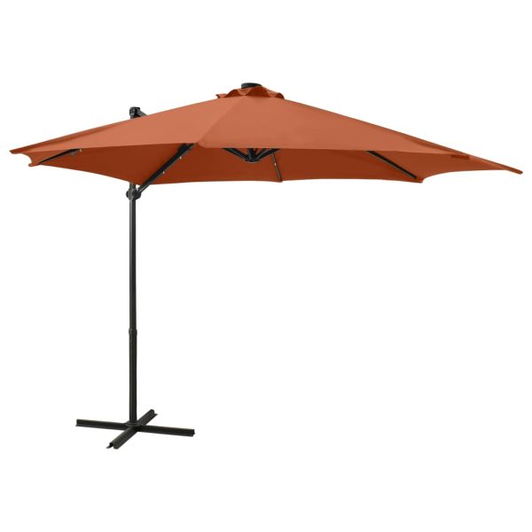 Guarda-sol cantilever c/ poste e luzes LED 300 cm terracota