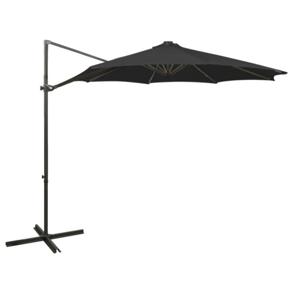 Guarda-sol cantilever c/ poste e luzes LED 300 cm preto