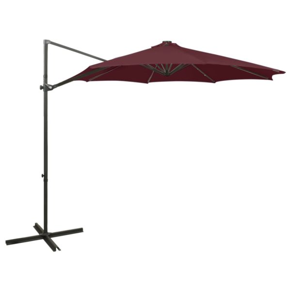 Guarda-sol cantilever c/ poste e luzes LED 300 cm bordô