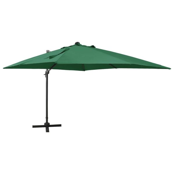 Guarda-sol cantilever c/ poste e luzes LED 300 cm verde
