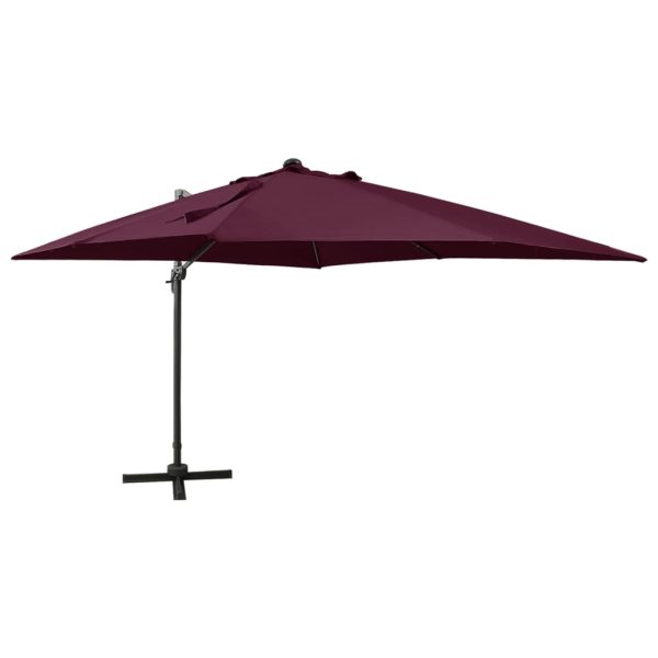 Guarda-sol cantilever c/ poste e luzes LED 300 cm bordô