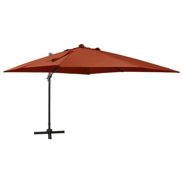Guarda-sol cantilever c/ poste e luzes LED 300 cm terracota