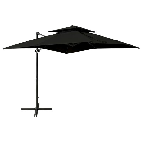 Guarda-sol cantilever com toldo duplo 250x250 cm preto