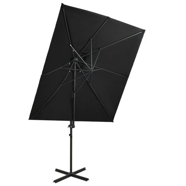 Guarda-sol cantilever com toldo duplo 250x250 cm preto