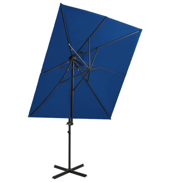 Guarda-sol cantilever com toldo duplo 250x250 cm azul-ciano