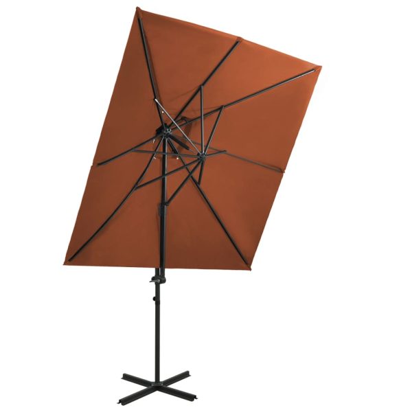 Guarda-sol cantilever com toldo duplo 250x250 cm terracota
