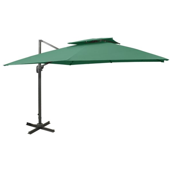 Guarda-sol cantilever com toldo duplo 300x300 cm verde