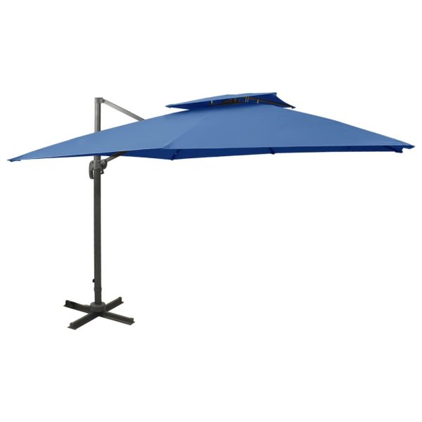 Guarda-sol cantilever com toldo duplo 300x300 cm azul-ciano