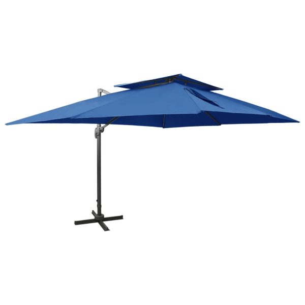Guarda-sol cantilever com toldo duplo 400x300 cm azul-ciano