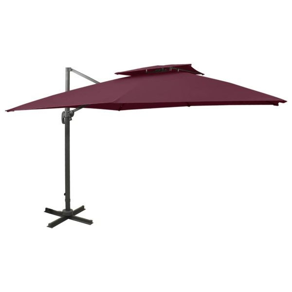 Guarda-sol cantilever com toldo duplo 300x300 cm bordô