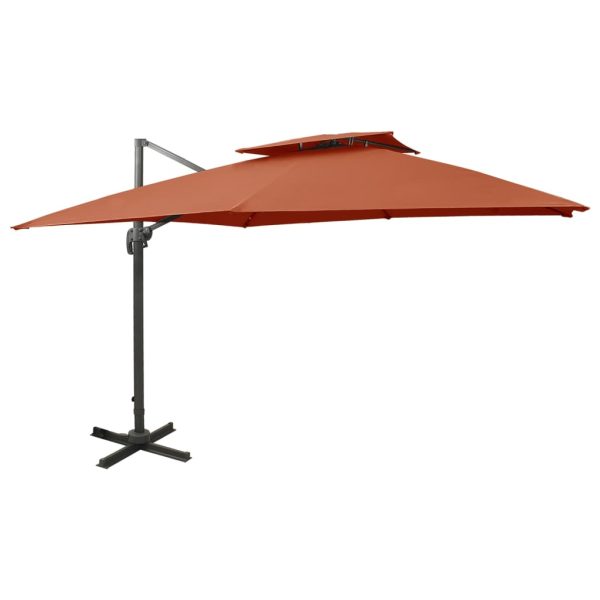 Guarda-sol cantilever com toldo duplo 300x300 cm terracota