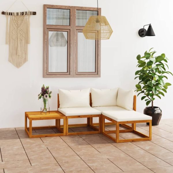 4 pcs conjunto lounge jardim c/ almofadões acácia maciça creme
