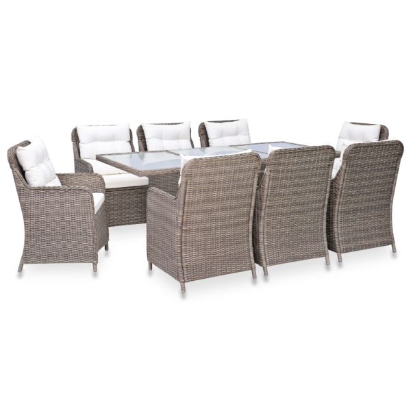 9 pcs conjunto de jantar para jardim vime PE castanho