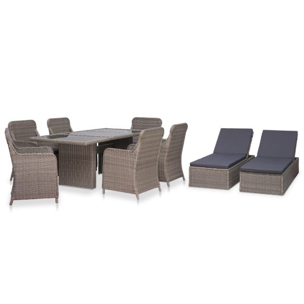 9 pcs conjunto de jantar para exterior vime PE castanho