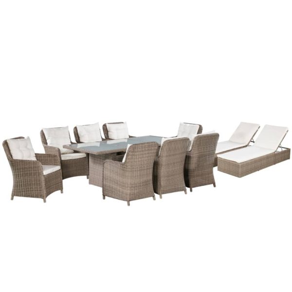 11 pcs conjunto de jantar para jardim vime PE castanho