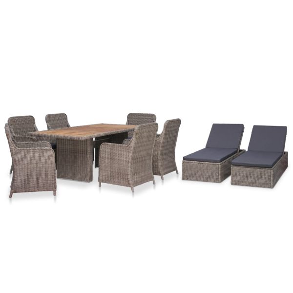 9 pcs conjunto de jantar para exterior vime PE castanho