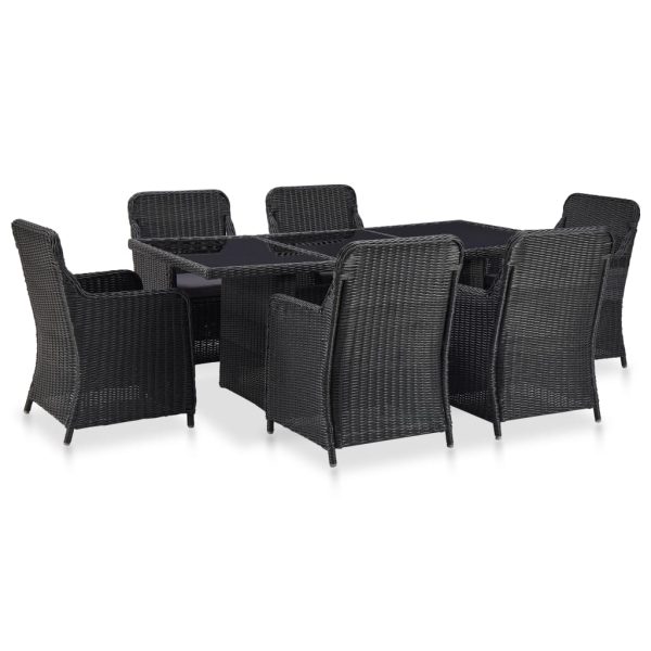 7 pcs conjunto de jantar para jardim vime PE preto