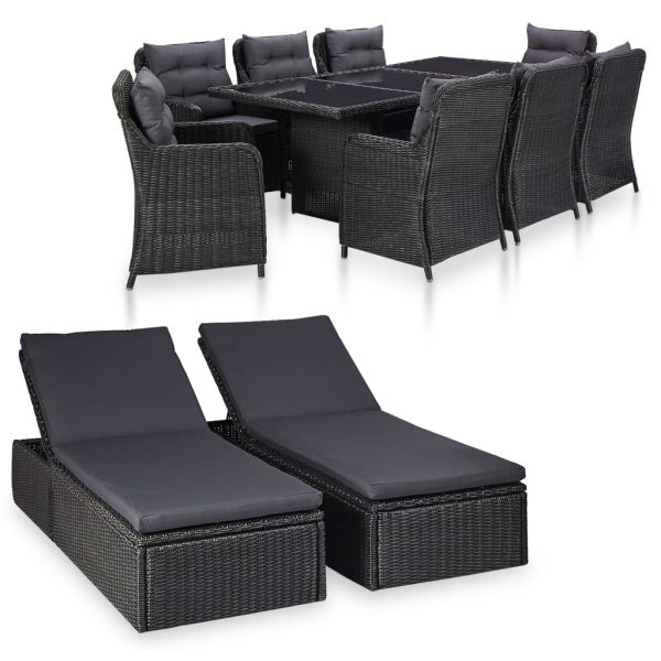 11 pcs conjunto de jantar para jardim vime PE preto
