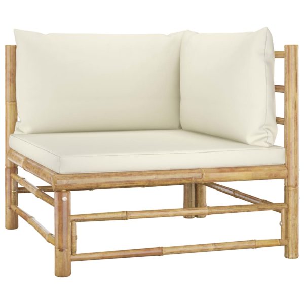 Sofá de canto p/ jardim com almofadões branco nata bambu