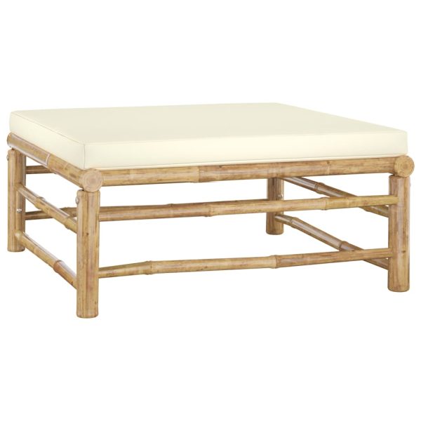 Apoio de pés para jardim com almofadão branco nata bambu