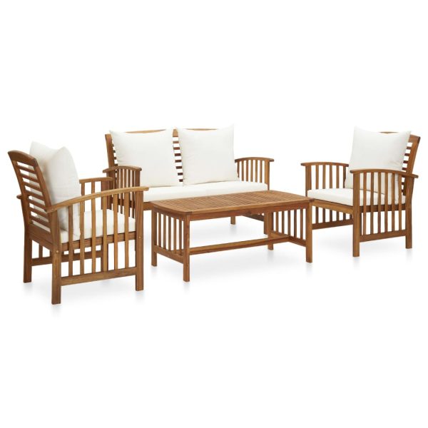 4 pcs conj. lounge jardim c/ almofadões madeira acácia maciça