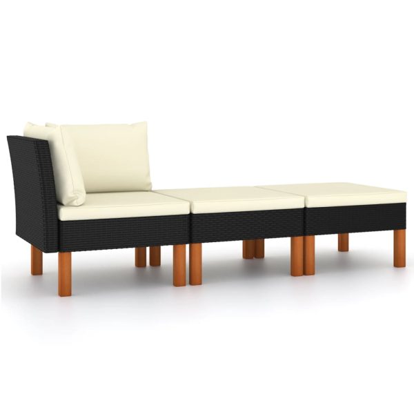 3 pcs conj. lounge jardim vime PE e madeira de eucalipto maciça