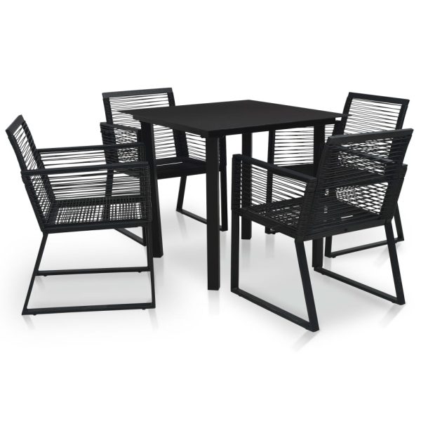 5 pcs conjunto de jantar para jardim vime de PVC preto