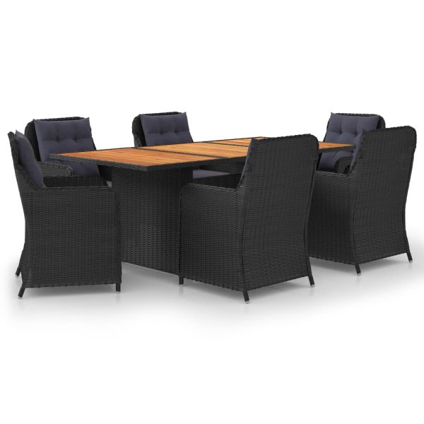 7 pcs conjunto de jantar para jardim vime PE preto