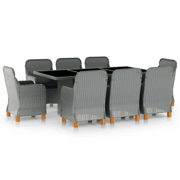 9 pcs conj. jantar exterior + almofadões vime PE cinzento-claro