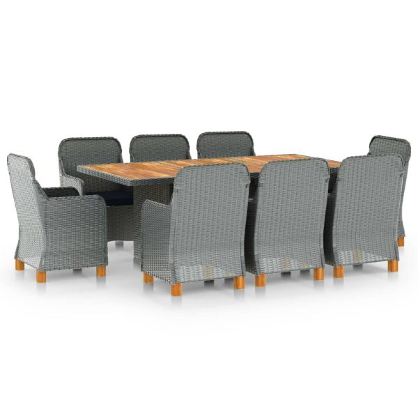 9 pcs conj. jantar exterior + almofadões vime PE cinzento-claro