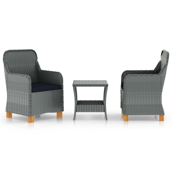 3 pcs conj. lounge jardim c/ almofadões vime PE cinzento-claro