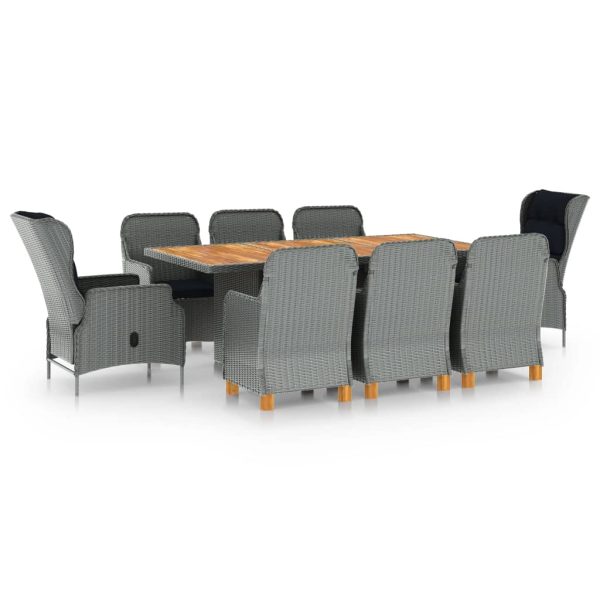 9 pcs conj. jantar exterior + almofadões vime PE cinzento-claro