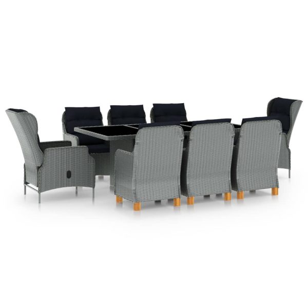 9 pcs conj. jantar exterior + almofadões vime PE cinzento-claro