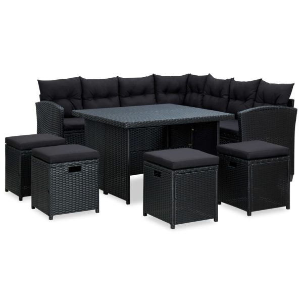 6 pcs conjunto lounge de jardim c/ almofadões vime PE preto