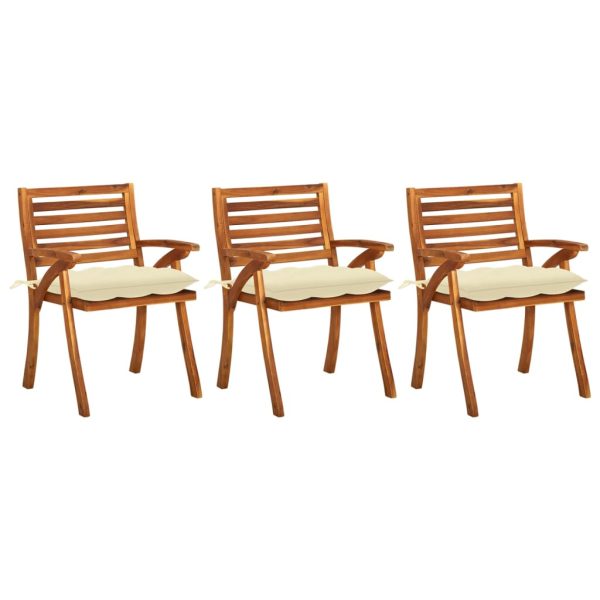 Cadeiras de jantar jardim c/ almofadões 3 pcs madeira acácia