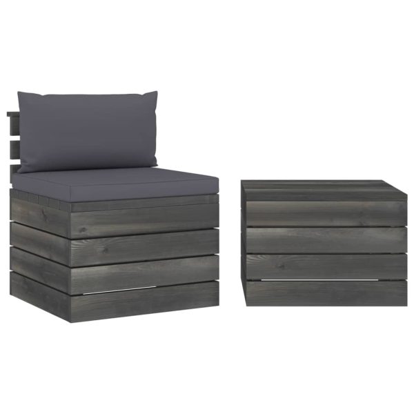 2 pcs conjunto lounge de paletes com almofadões pinho maciço