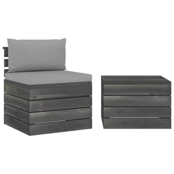 2 pcs conjunto lounge de paletes com almofadões pinho maciço