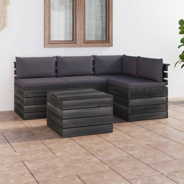 5 pcs conjunto lounge de paletes + almofadões madeira de pinho