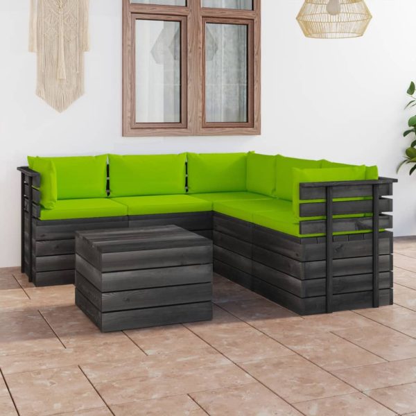 6 pcs conjunto lounge de paletes com almofadões pinho maciço